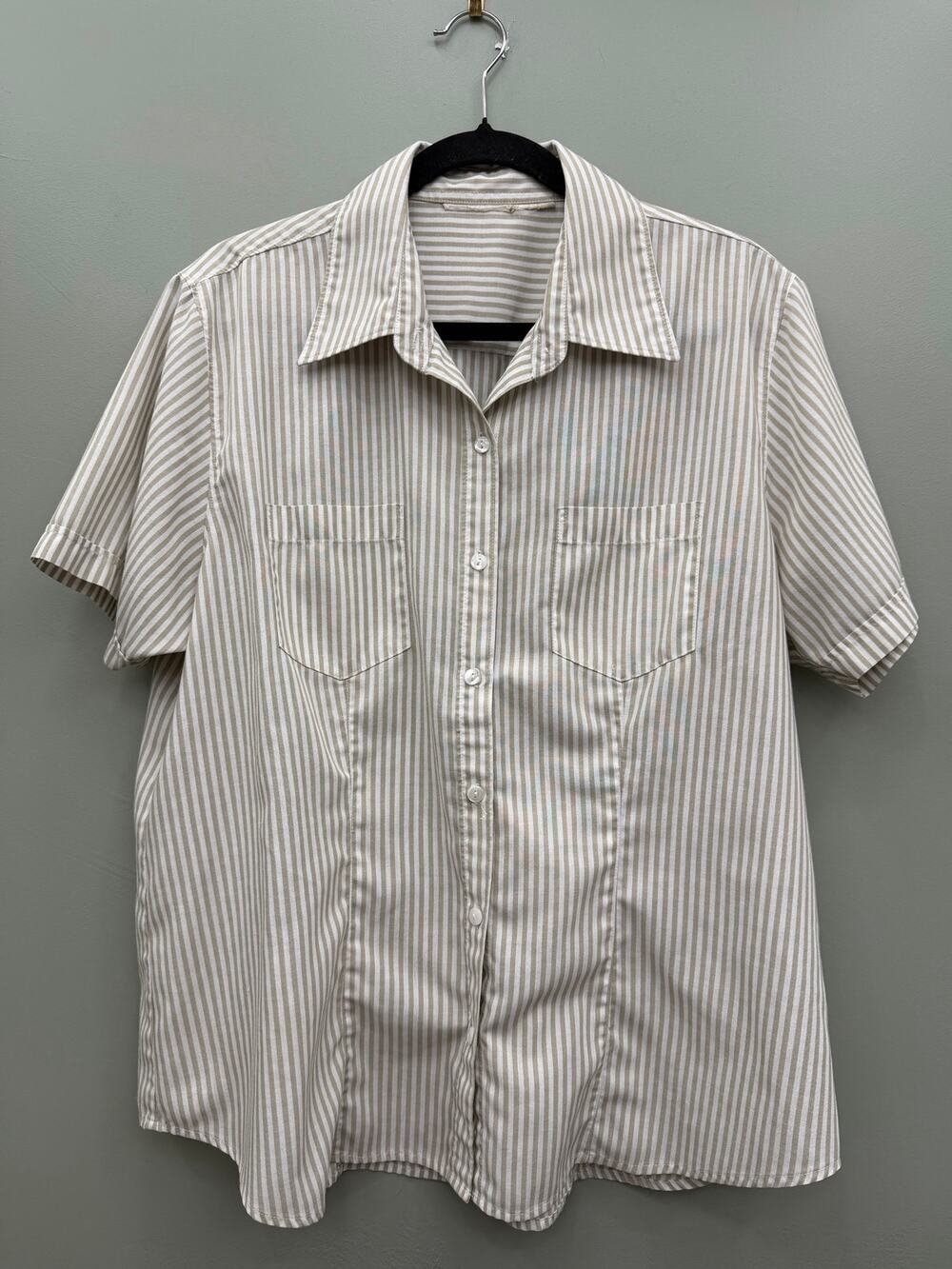 Vintage 90s Striped Button Down Shirt Oversized Boxy Neutral Cottagecore